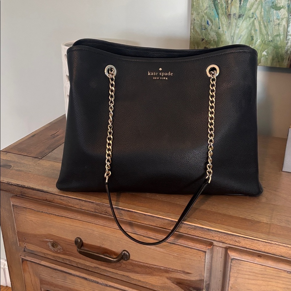 Kate Spade Black leather Tote with Gold Chain Straps